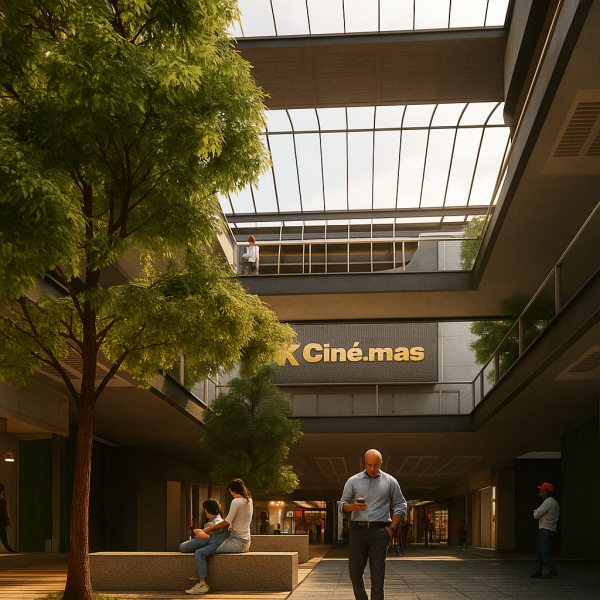 Arquitectura, Diseño y Construcción de Plaza comercial con Arbol al interior.